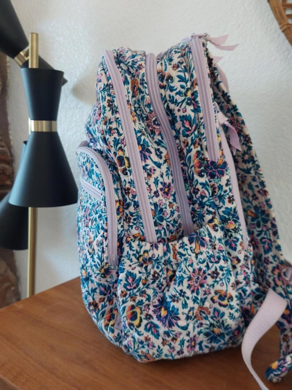vera bradley cloud vine lavender 9thMulti-colored floral print backpack with pur - Picture 4 of 5